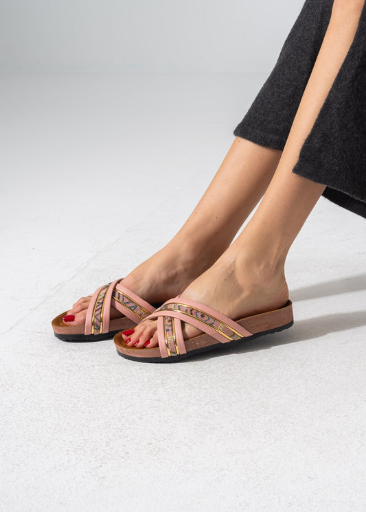 Metallic Ribbed Slides - PINK
