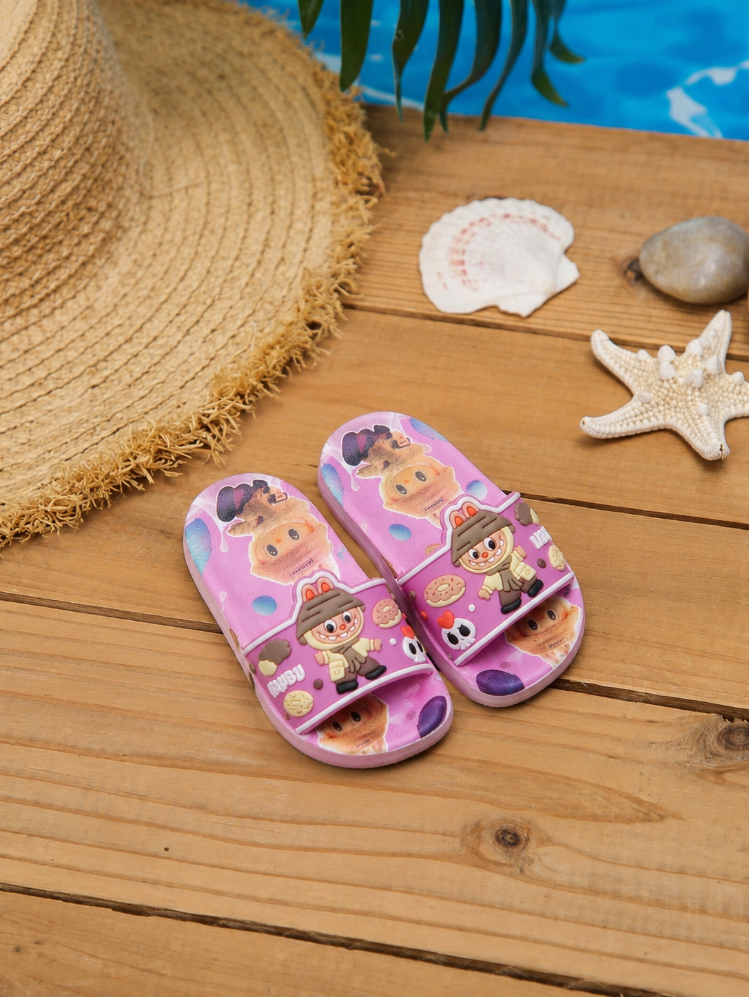 Kids Labubu Cartoon Slide - pink