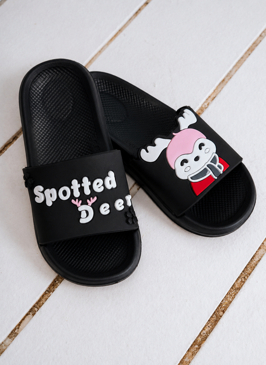Spotted Deer Cartoon Slide - black