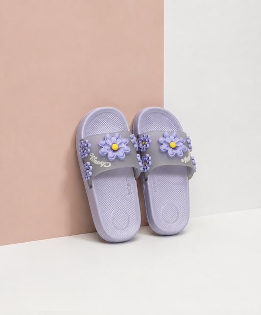 Cute Sunflower Clear-Strap Slides - purple