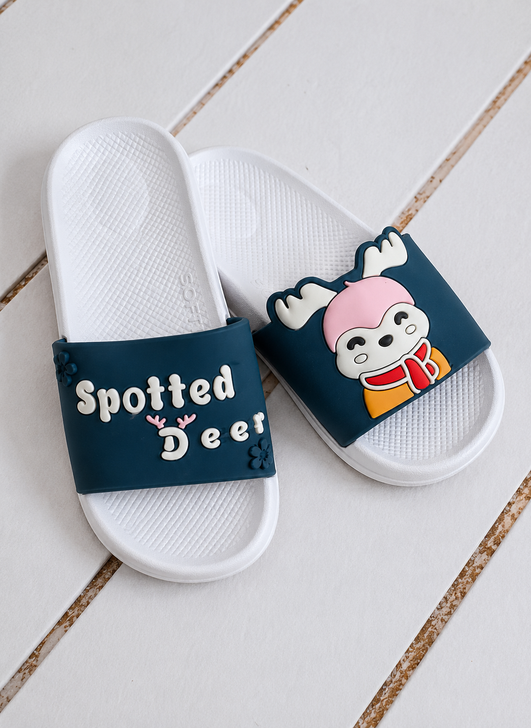 Spotted Deer Cartoon Slide - dark blue