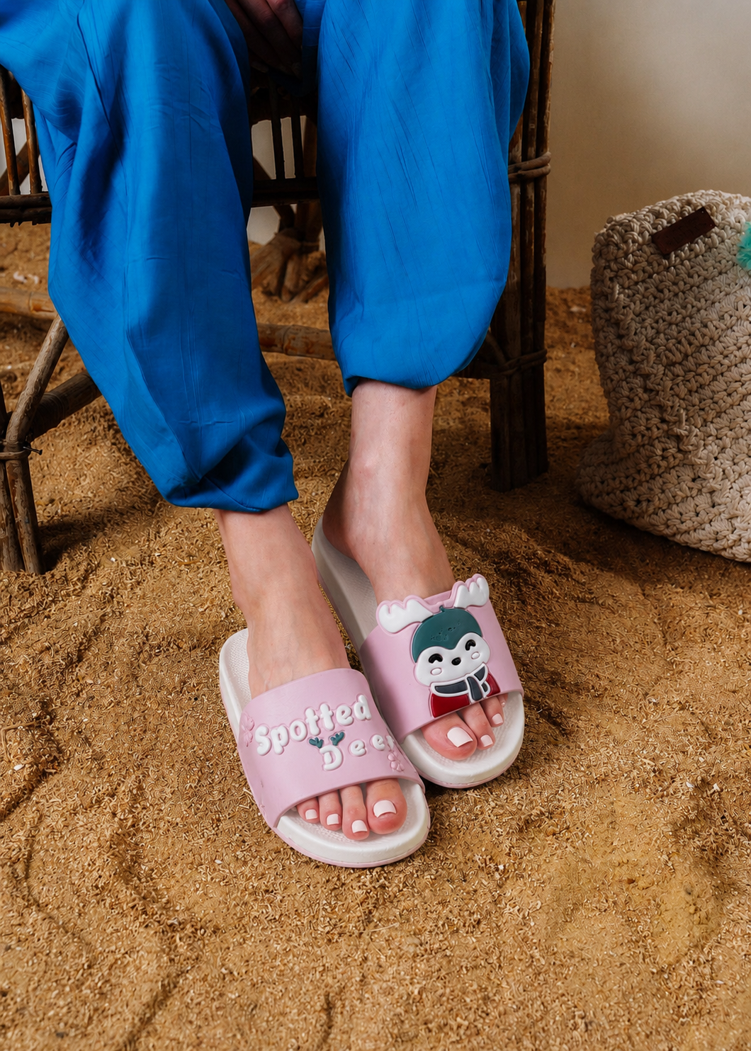 Cute Spotted Deer Comfort Slides - pink