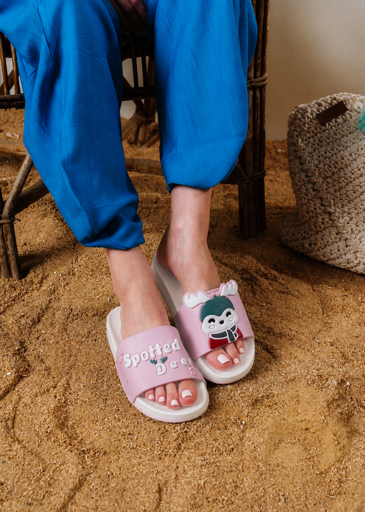 Cute Spotted Deer Comfort Slides - pink