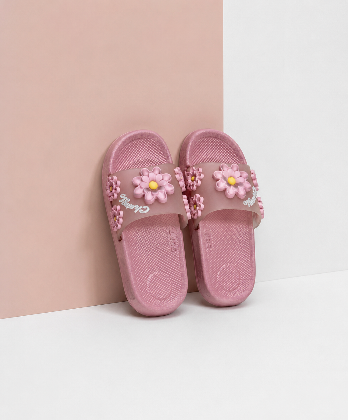 Cute Sunflower Clear-Strap Slides - pink