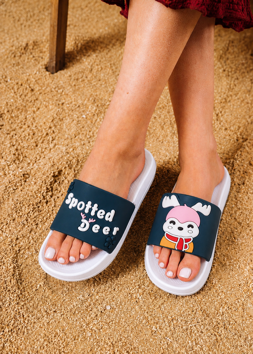 Cute Spotted Deer Comfort Slides - dark blue
