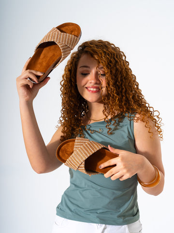 Artisan Raffia-Style Slides - CAFE