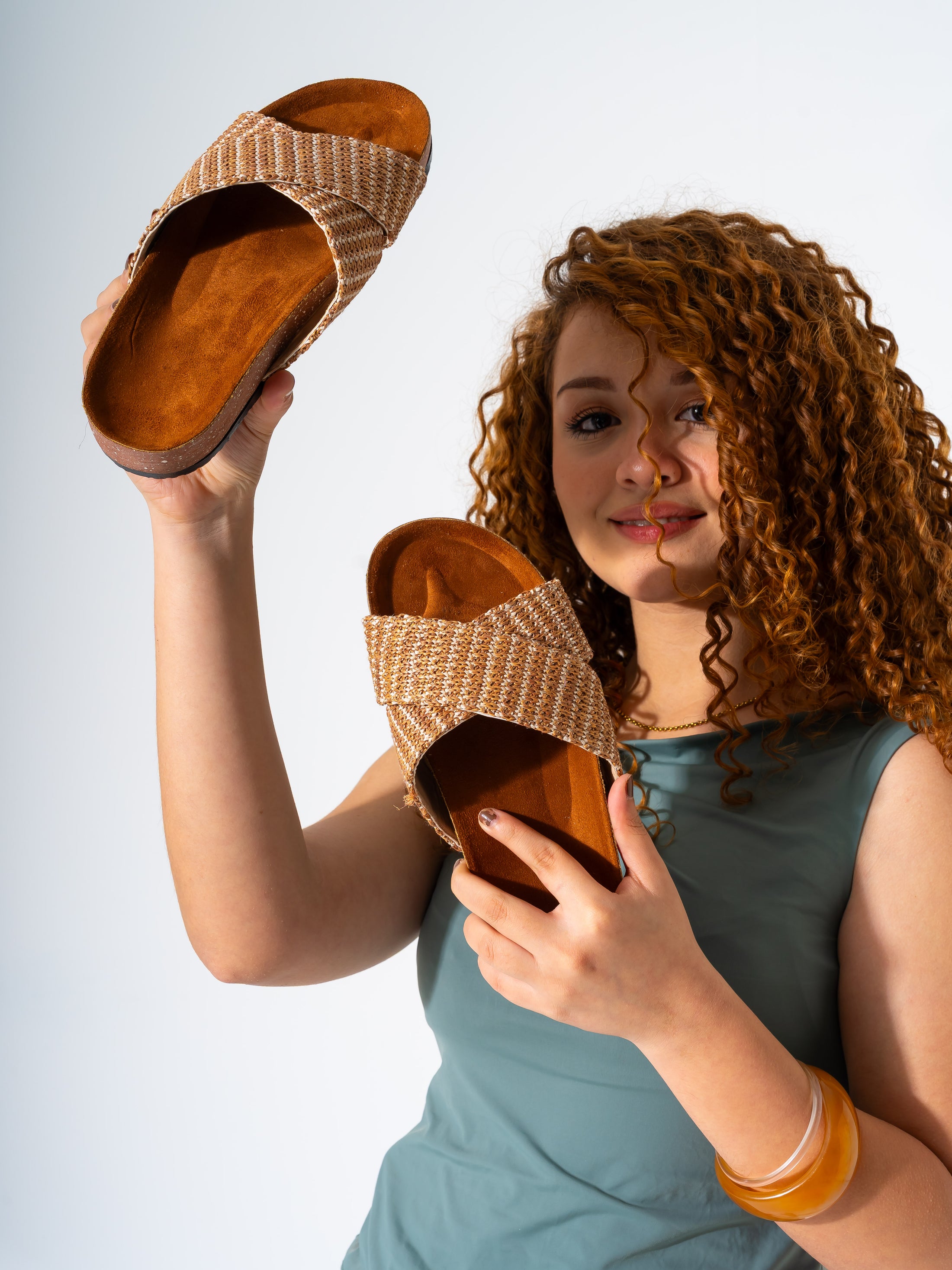 Artisan Raffia-Style Slides - CAFE