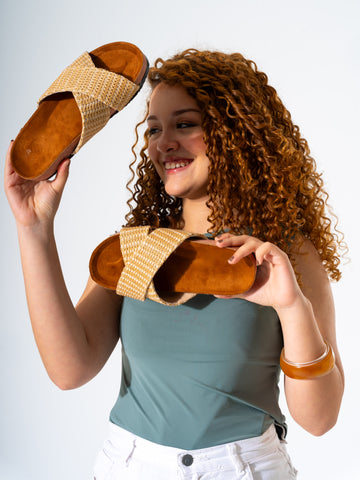 Artisan Raffia-Style Slides - BEIGE