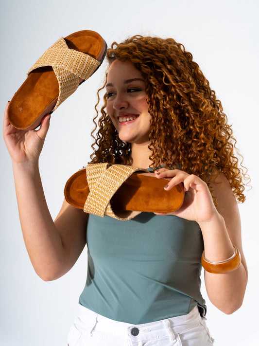 Artisan Raffia-Style Slides - BEIGE