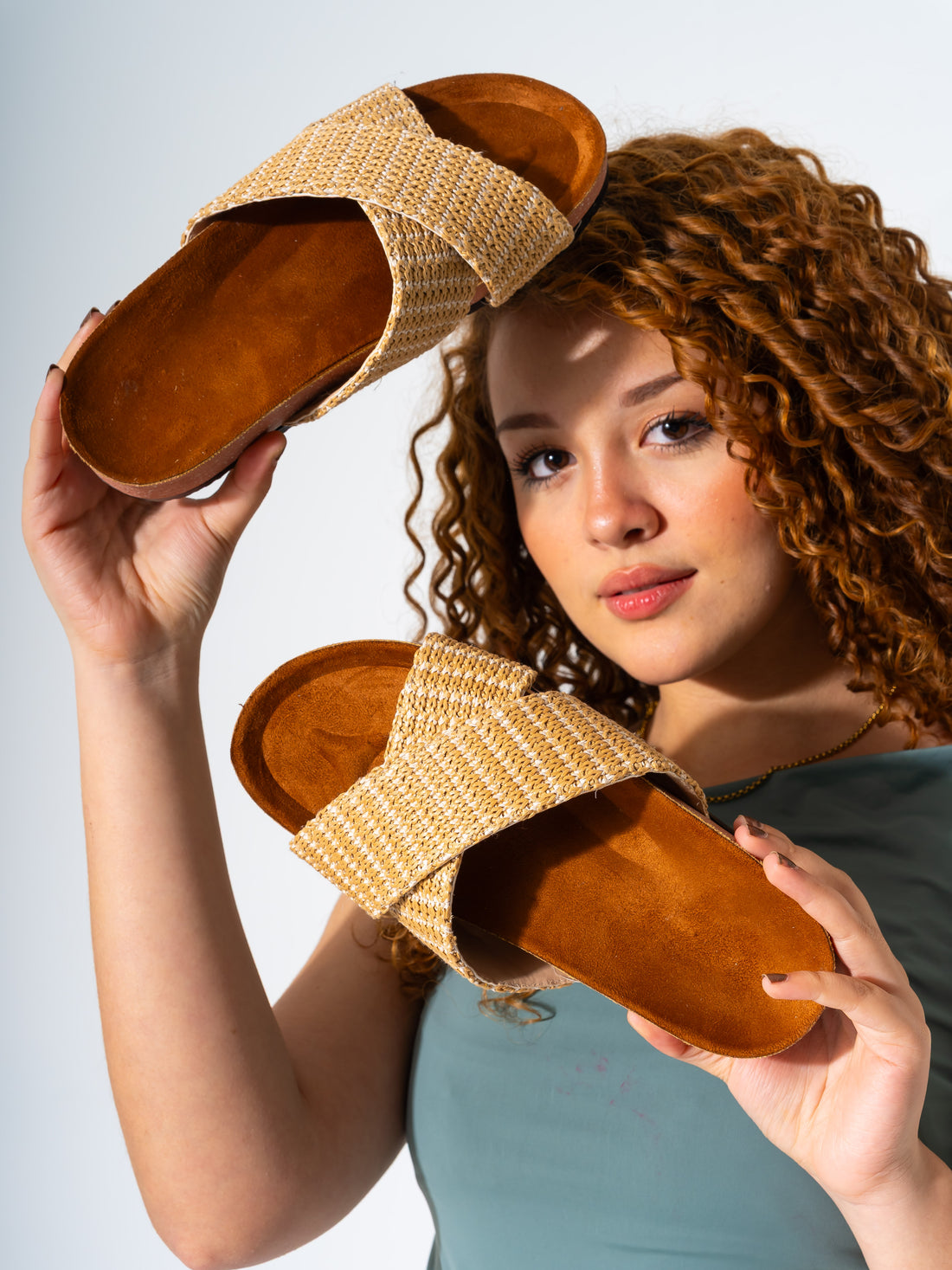 Artisan Raffia-Style Slides - BEIGE