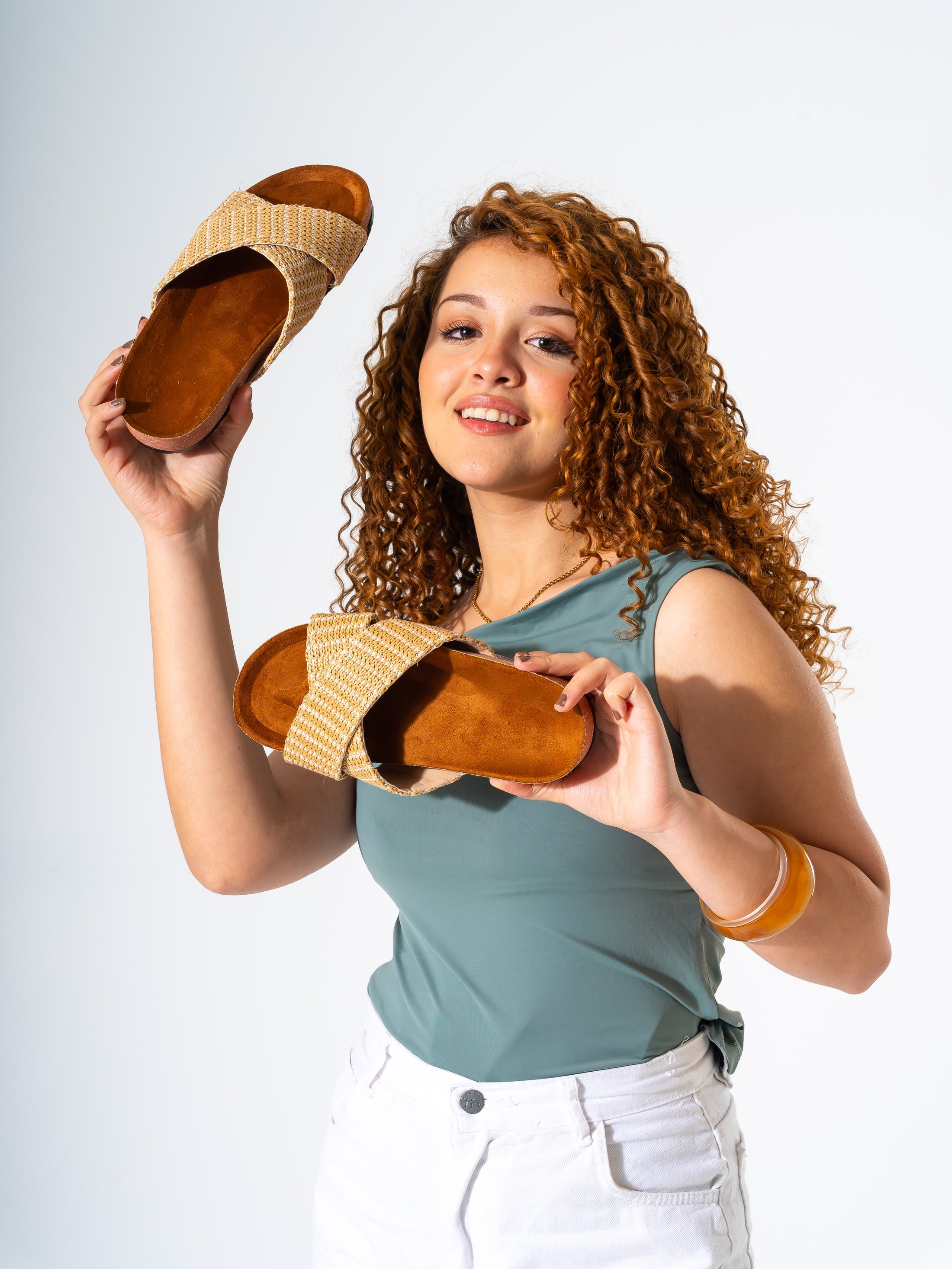 Artisan Raffia-Style Slides - BEIGE