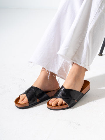 Shimmering Criss-Cross Slipper - BLACK