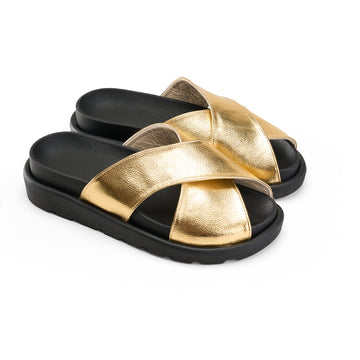 Crisscross Slide Slipper -gold