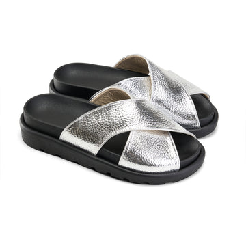 Crisscross Slide Slipper - silver