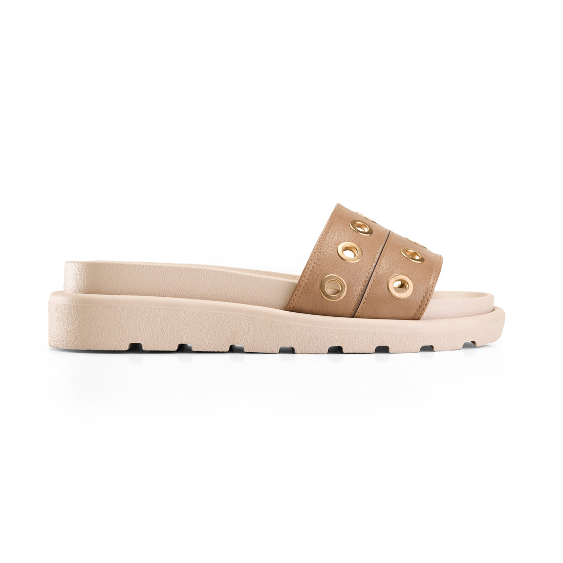 Grommet Detail Double Strap Slipper - CAFE