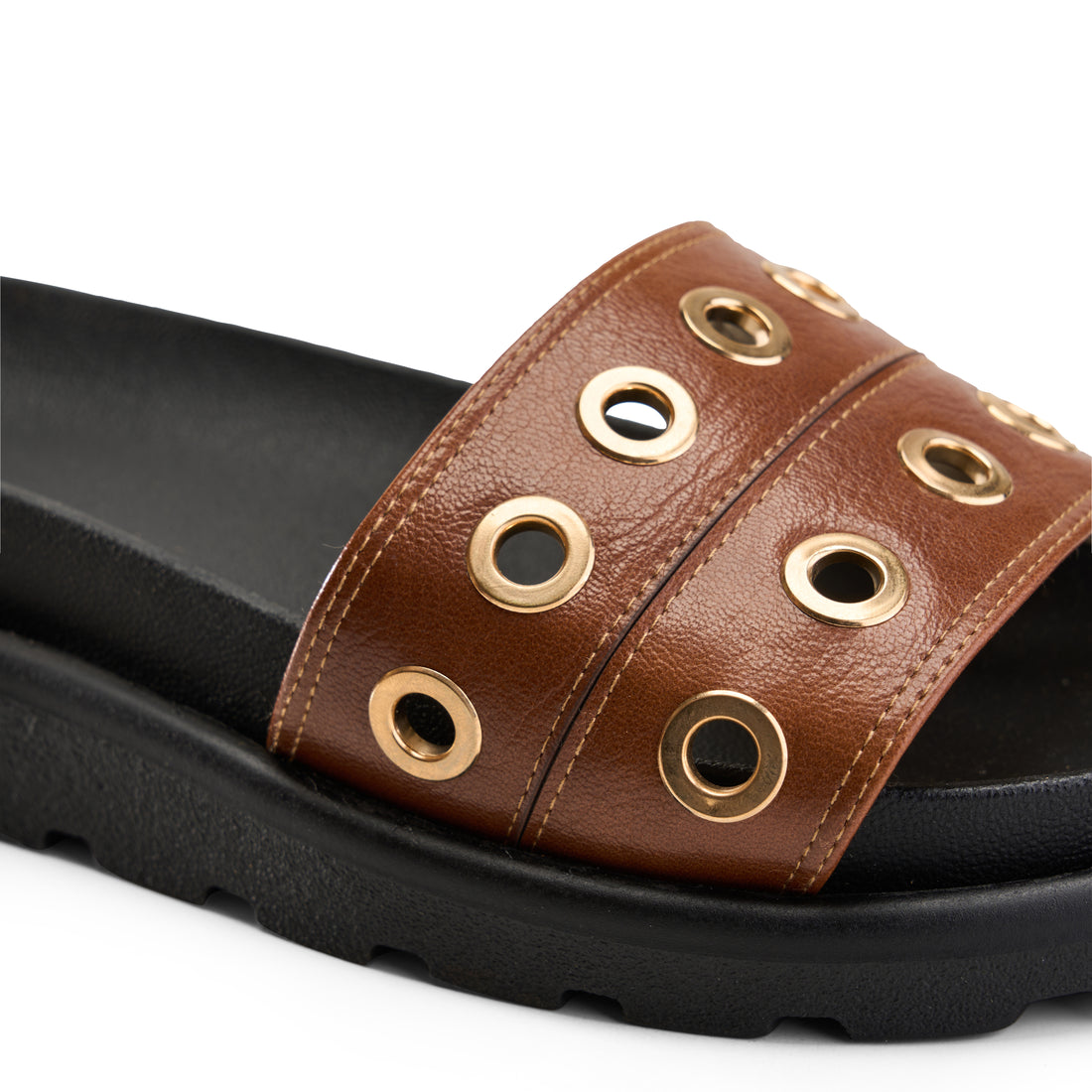 Grommet Detail Double Strap Slipper-camel