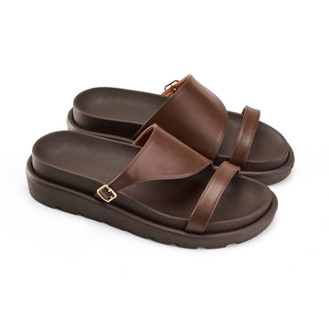 Double Strap Platform Slipper - brown