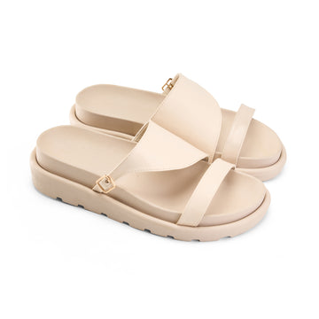 Double Strap Platform Slipper - beige