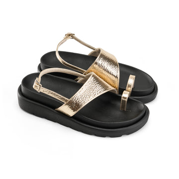 Toe-Loop Ankle Strap Sandals - Gold