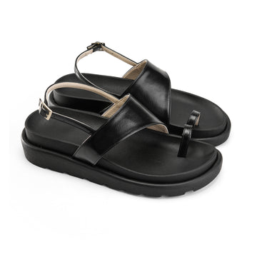 Toe-Loop Ankle Strap Sandals - Black