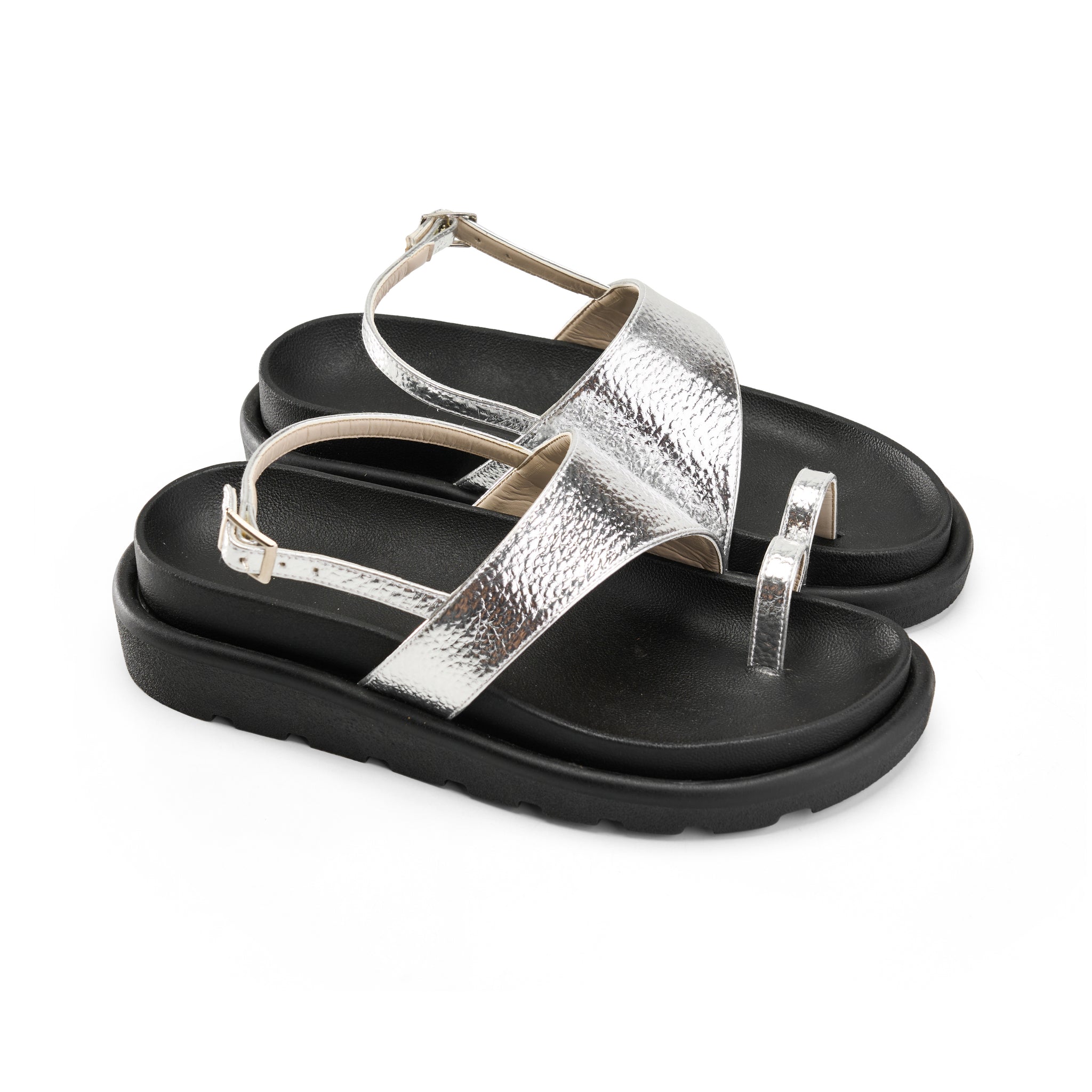 Toe-Loop Ankle Strap Sandals - Silver