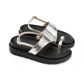 Toe-Loop Ankle Strap Sandals - Silver