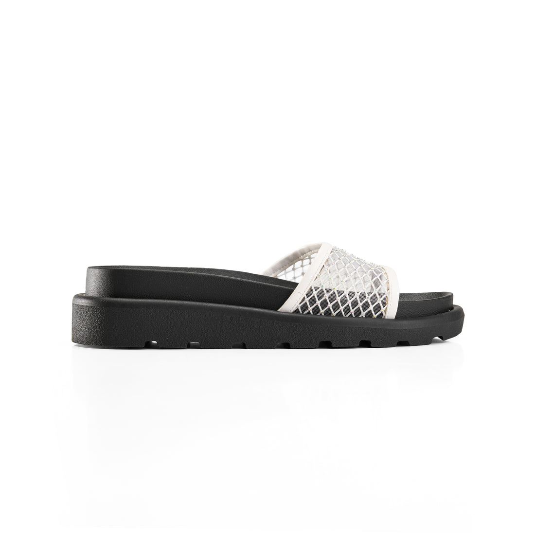 Mesh Wide Strap Platform Slipper - white