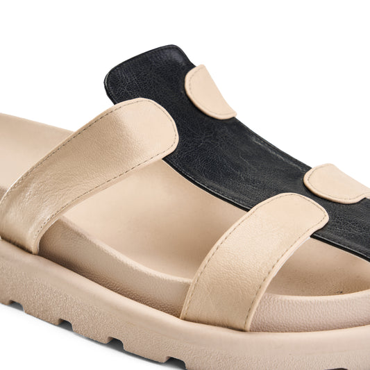Multicolor Double Strap Slipper -beige