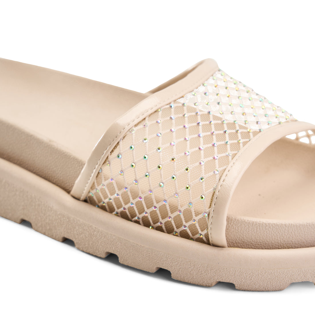 Mesh Wide Strap Platform Slipper - beige