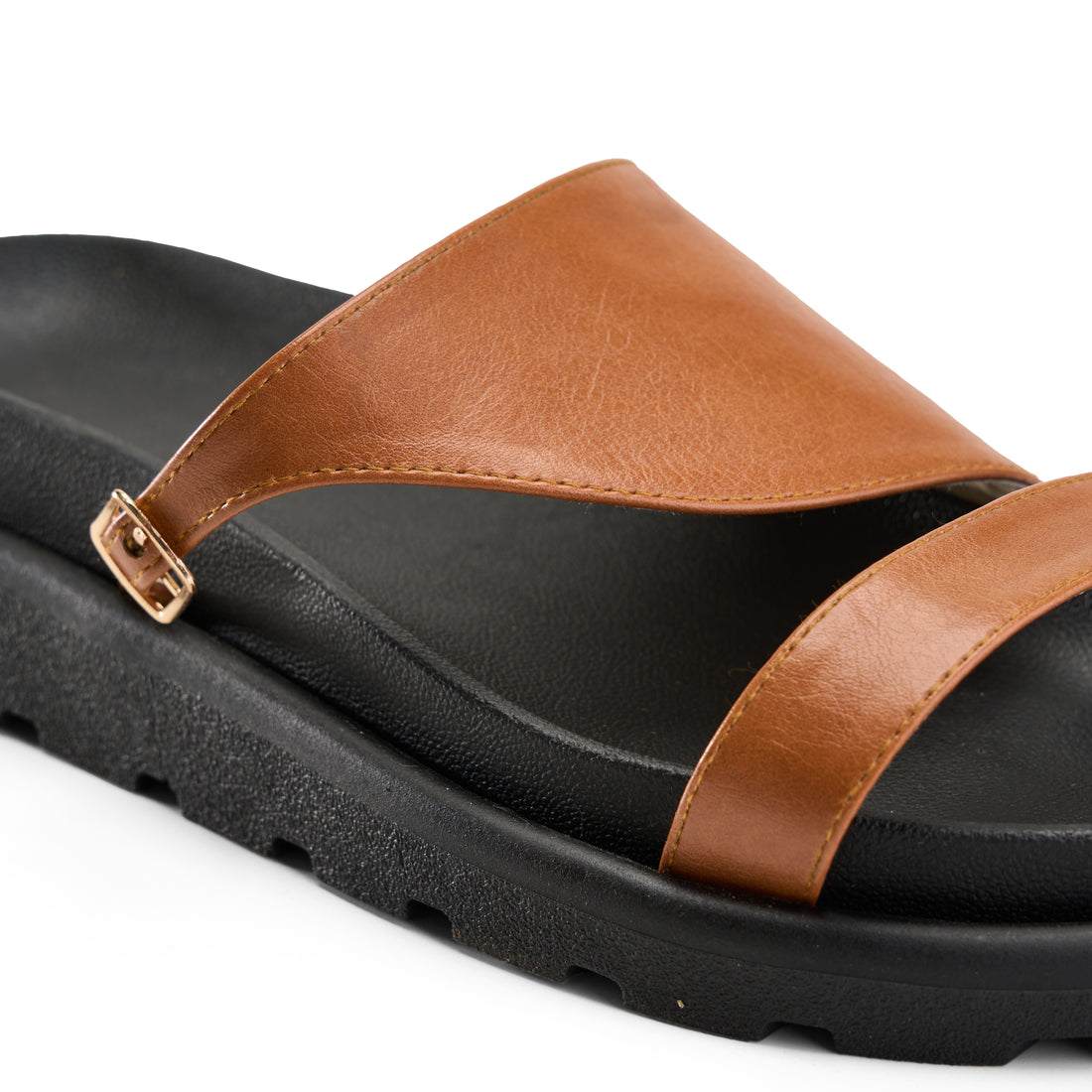 Double Strap Platform Slipper - camel