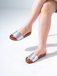 Load image into Gallery viewer, Snake-Textured Wide Strap Slides - SILVER
