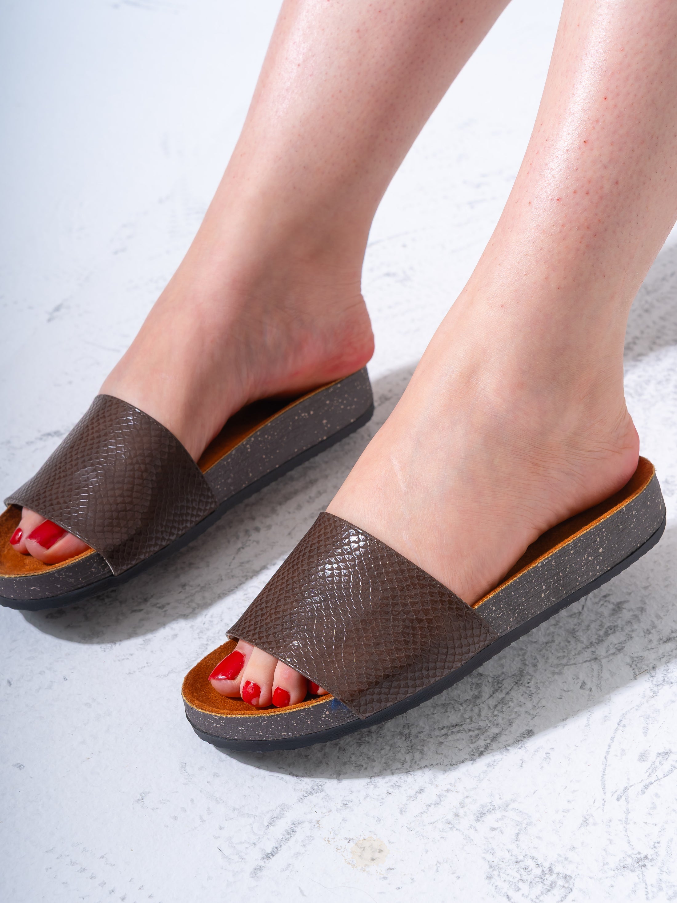 Chic Scaled Open-Toe Mules - BROWN