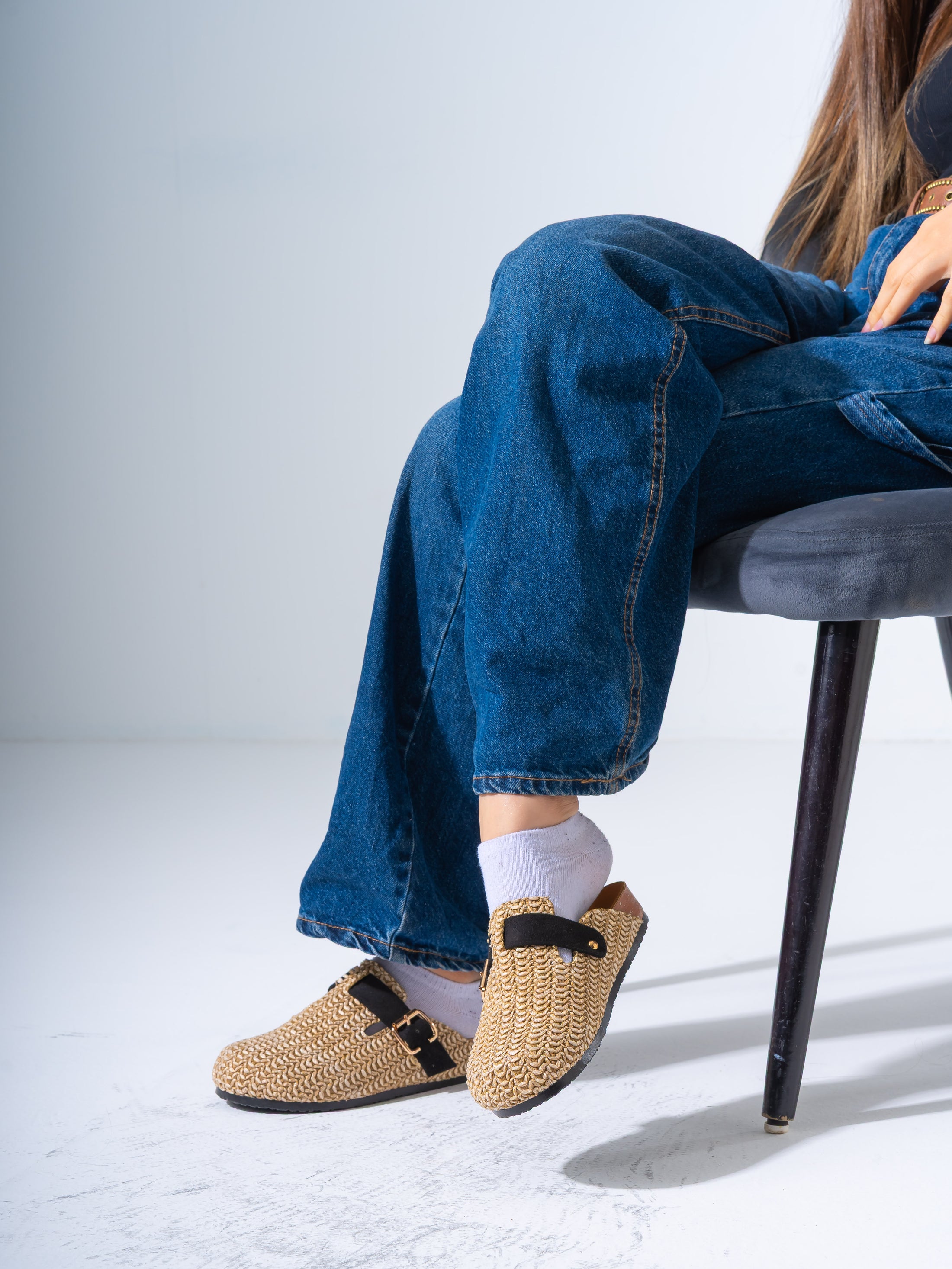 Boho Woven Slip-On Clogs - BLACK