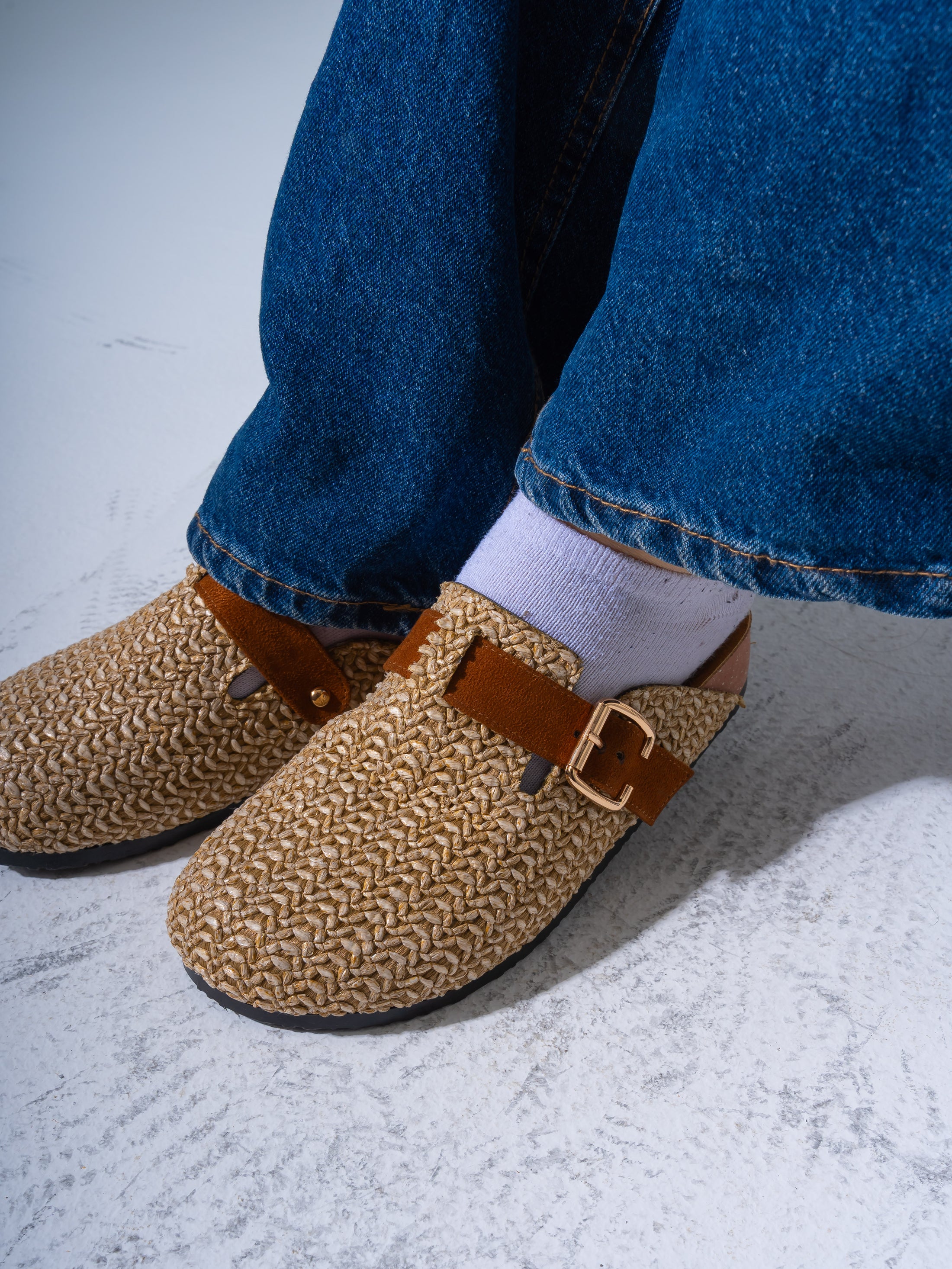 Boho Woven Slip-On Clogs - CAMEL