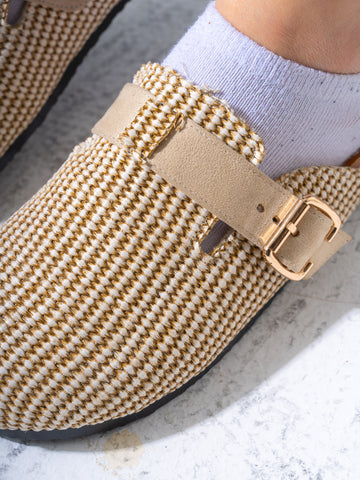 Boho Woven Slip-On Clogs - BEIGE