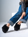 Load image into Gallery viewer, Suede Fur-Trimmed Clogs - BLACK
