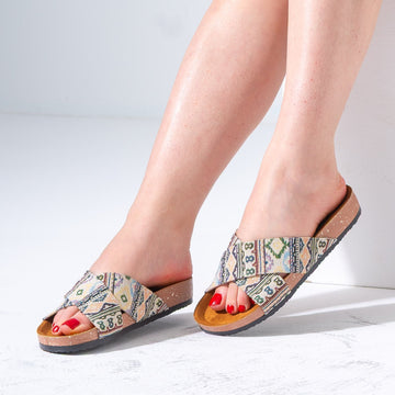 Boho Cross-Strap Slipper - BEIGE