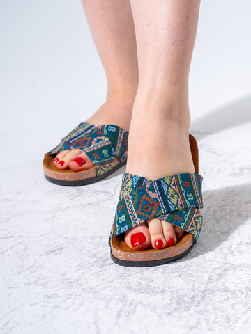 Boho Cross-Strap Slipper - GREEN
