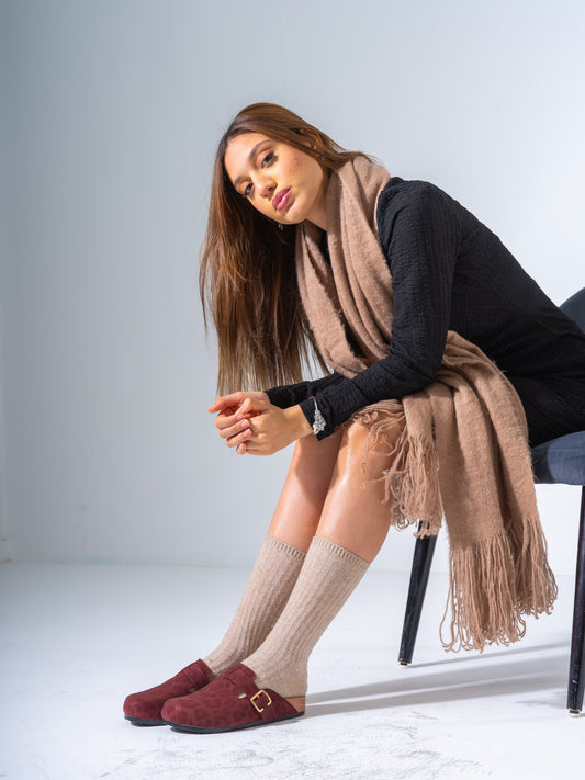 Animal Print Faux-Suede Buckle Clogs - MARRON