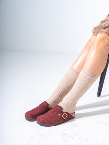 Animal Print Faux-Suede Buckle Clogs - MARRON