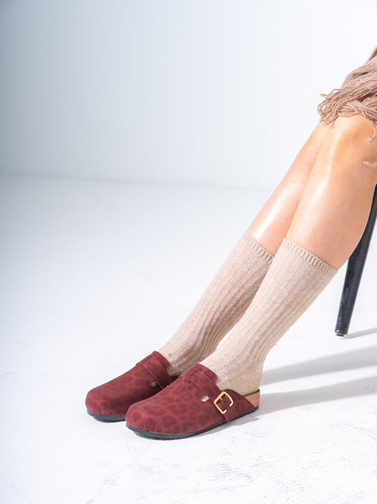 Animal Print Faux-Suede Buckle Clogs - MARRON