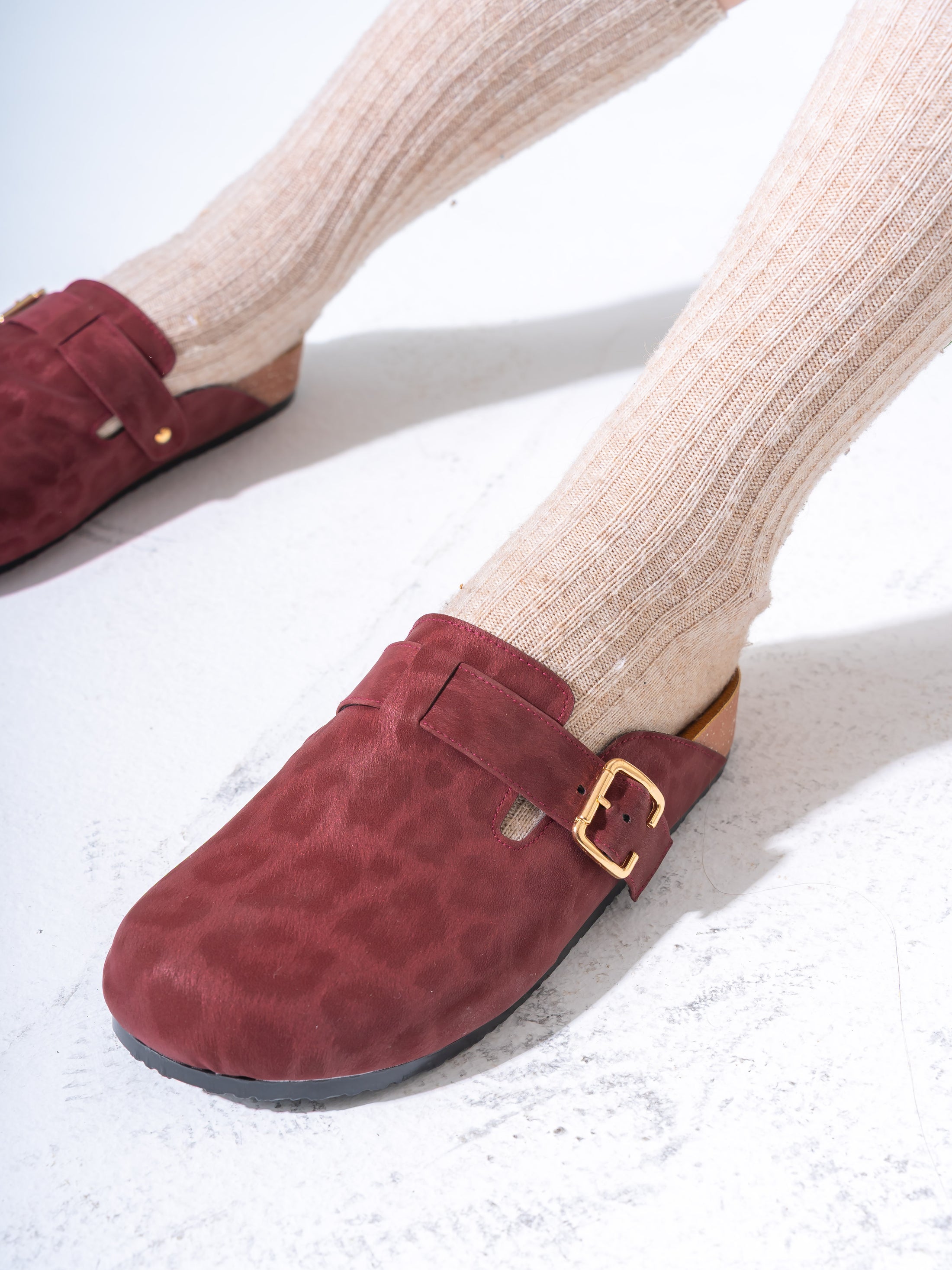 Animal Print Faux-Suede Buckle Clogs - MARRON