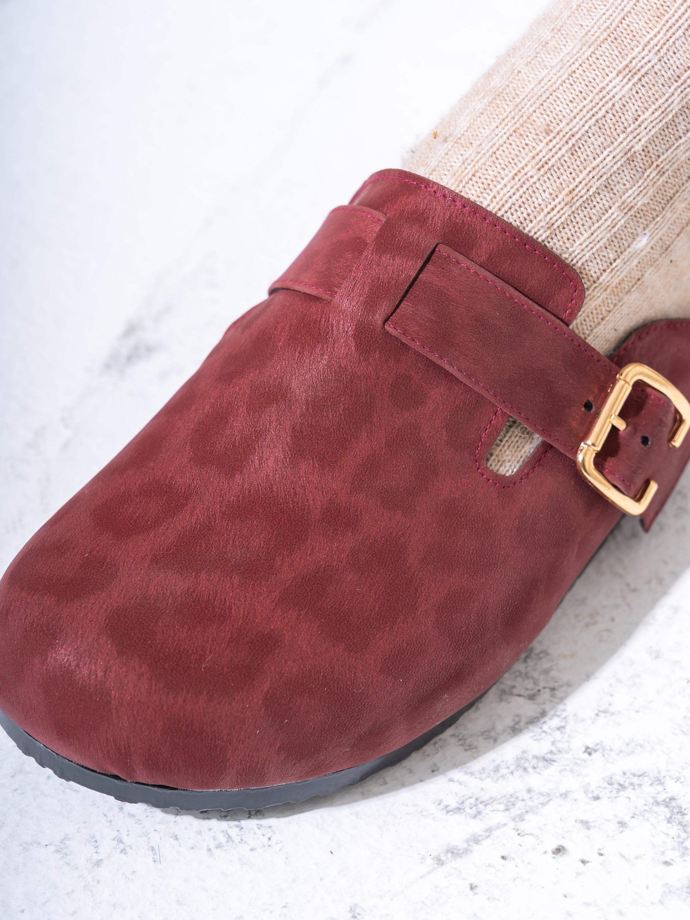 Animal Print Faux-Suede Buckle Clogs - MARRON