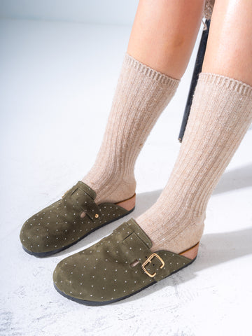 Micro-Studded Faux-Suede Clogs - GREEN