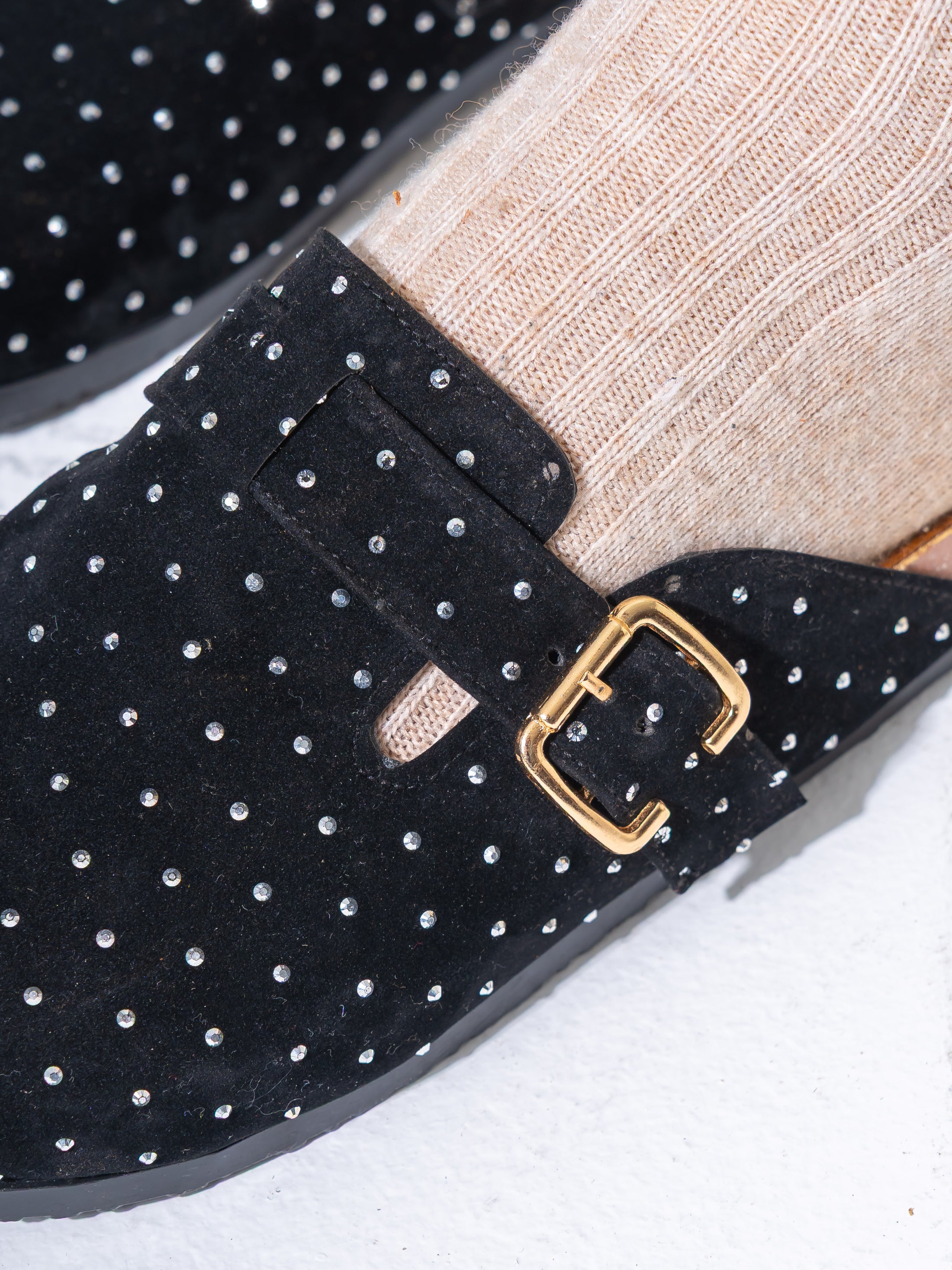 Micro-Studded Faux-Suede Clogs - BLACK