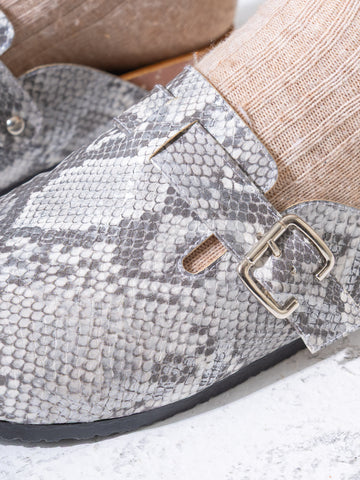 Textured Animal Print Cork-Sole Clogs- SILVER