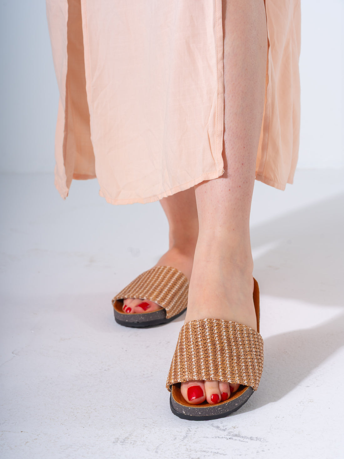 Woven Pattern Comfort Slides - CAFE