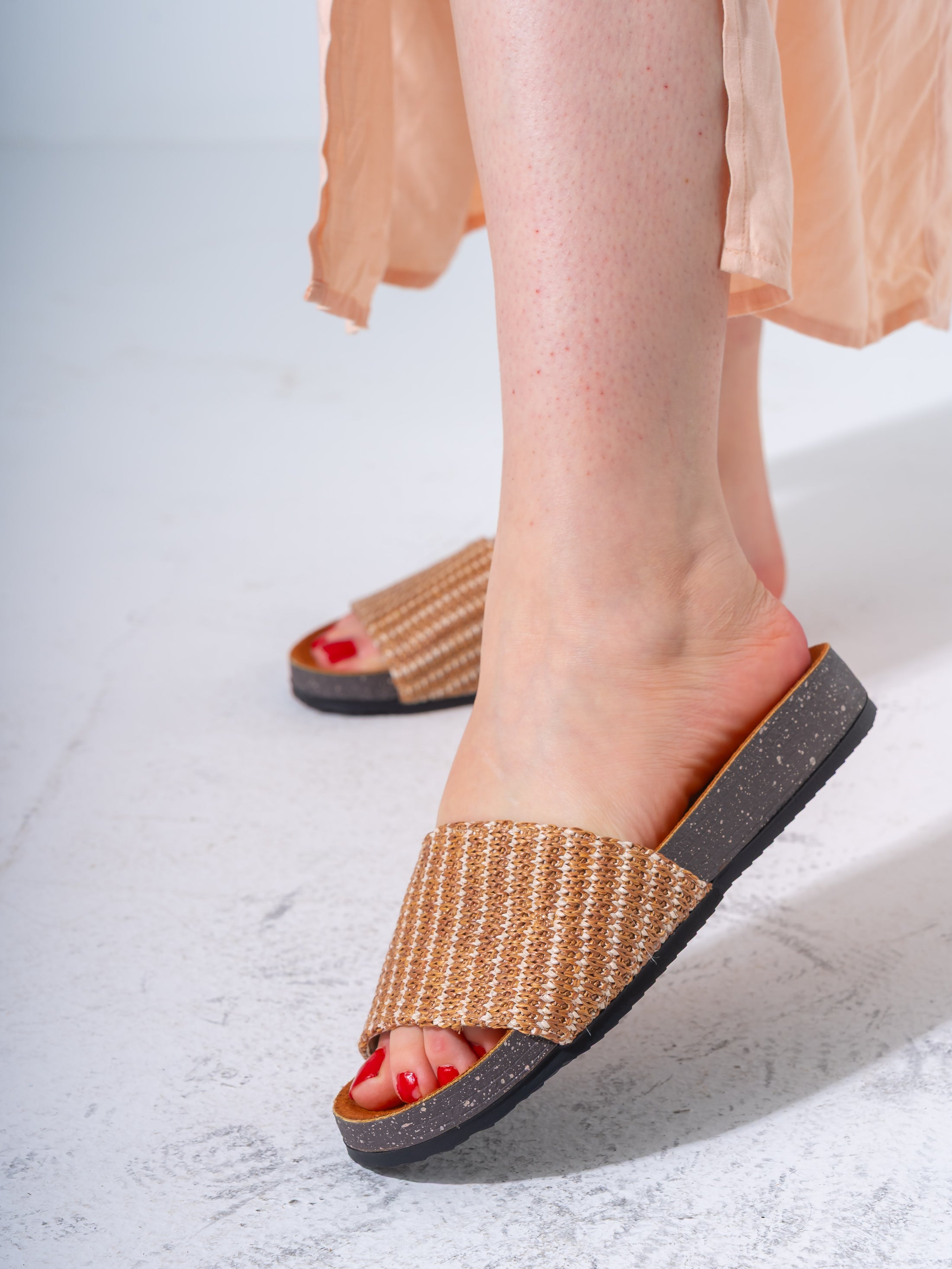 Woven Pattern Comfort Slides - CAFE