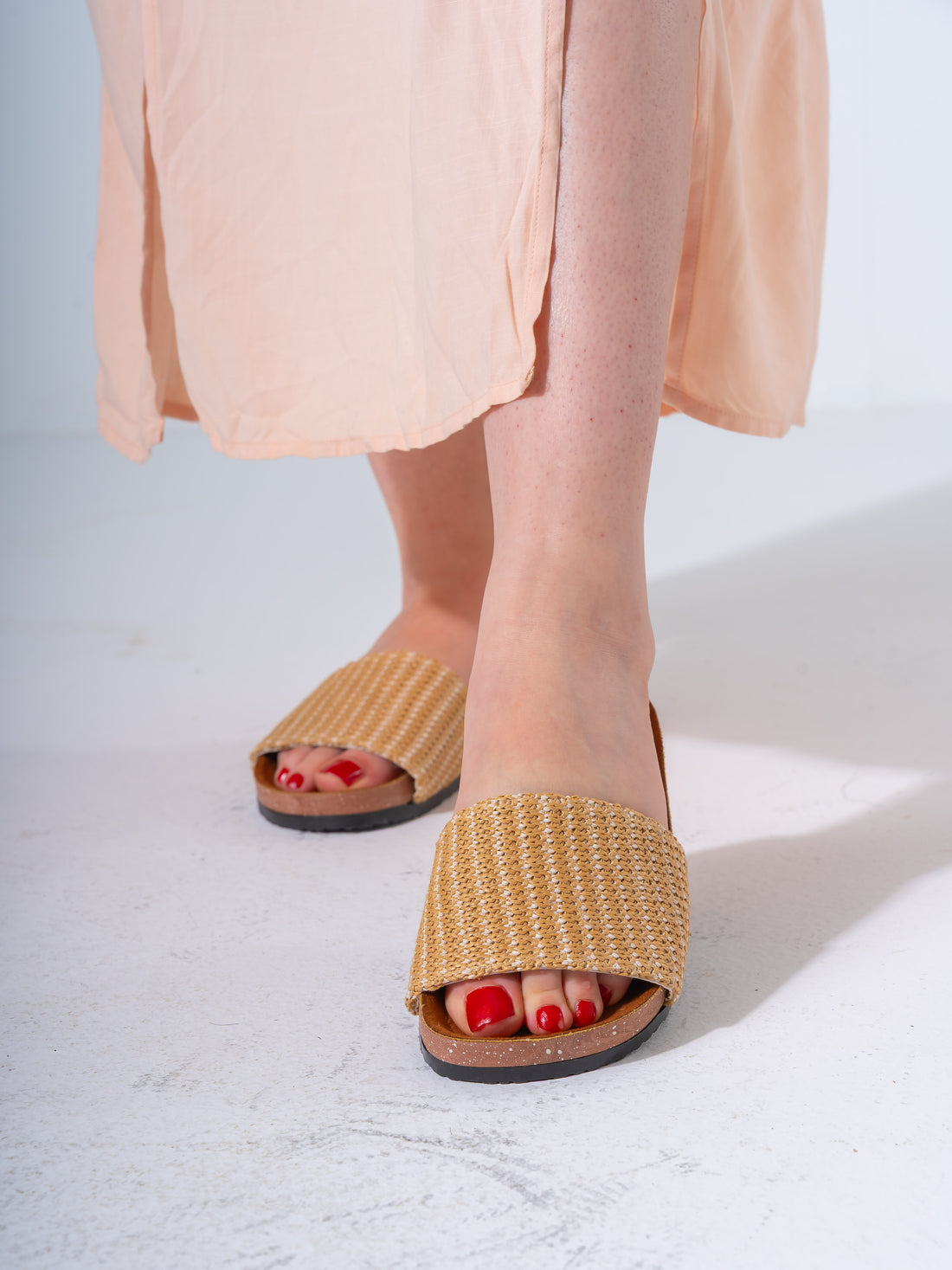 Woven Pattern Comfort Slides - BEIGE