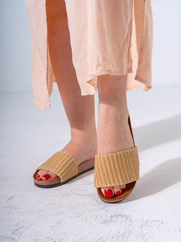 Woven Pattern Comfort Slides - BEIGE